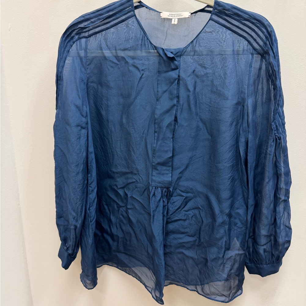 Dorothee Schumacher 100% Silk Sheer Blouse in Navy Blue